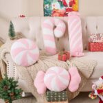 Lanpn 4er Set Bonbon-Dekokissen Rosa-Weiss – Weihnachtskissen für Sofa & Bett – Bild 7