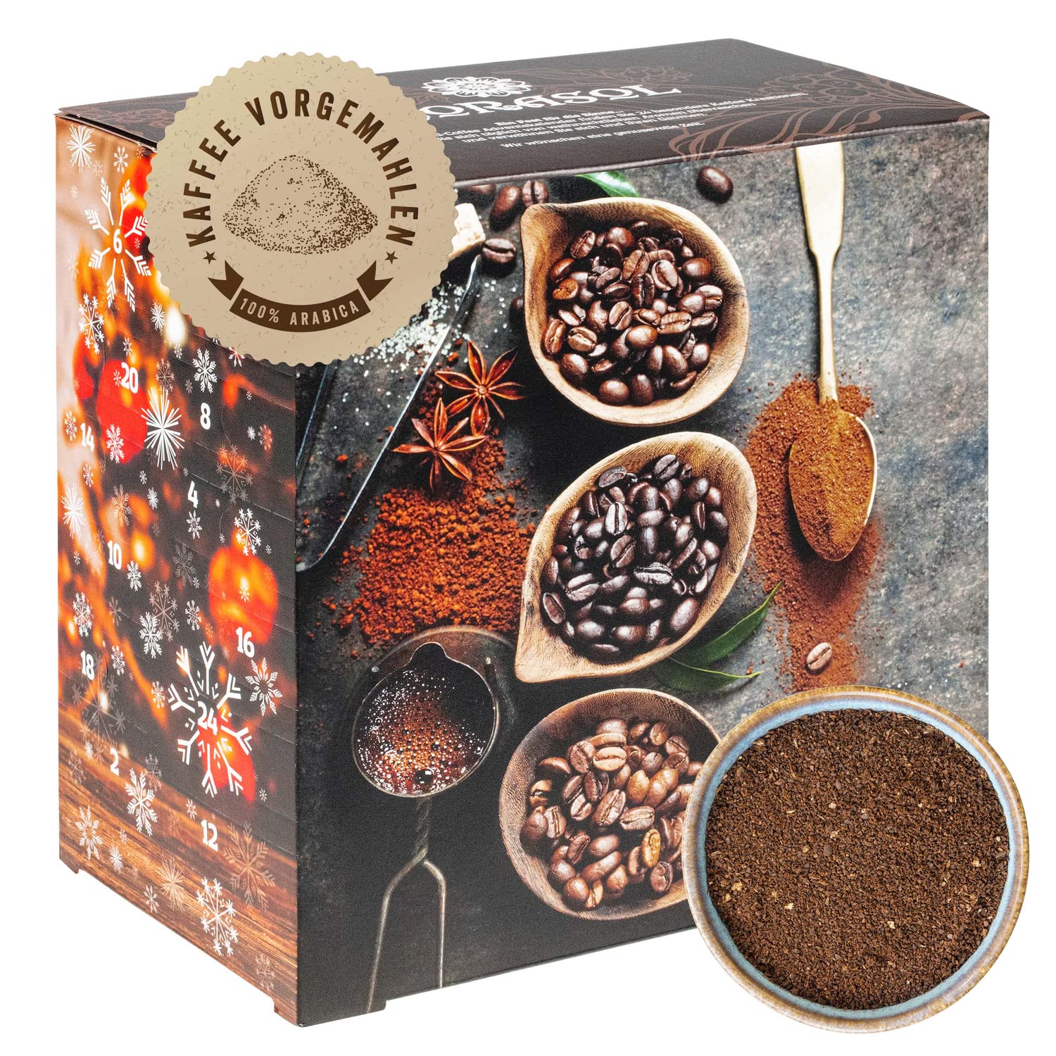 Corasol Premium Kaffee-Adventskalender 2026 – 24 aromatisierte Sorten für Geniesser