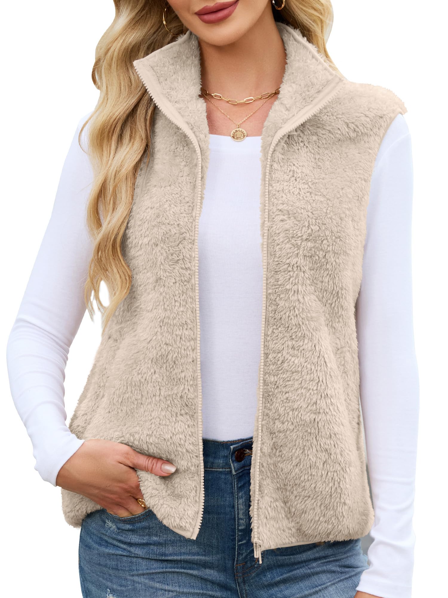 Novastellara Teddy Fleece Weste Damen – Sherpa Wärmeweste mit Stehkragen für Herbst & Winter