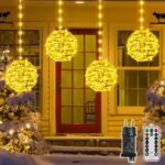 Ollny LED-Kugellichterkette 20cm, 4er-Set mit 184 LEDs & Fernbedienung – Warmweiss Außendeko
