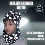 HECKBO 360° Reflektor Kinder Mütze & Loop Schal Set – Winterset mit Drachenmotiv für Schulkinder – Bild 2