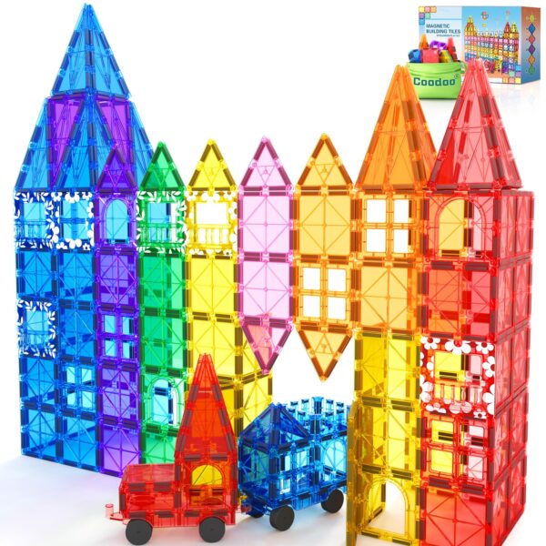 100 Magnetische Bausteine Coodoo mit 2 Autos – Montessori STEM Spielzeug ab 3 Jahren