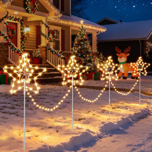 Quntis 4er LED Weihnachtsstern-Set 216 LEDs – IP65 Aussendeko mit Timer & 8 Leuchtmodi