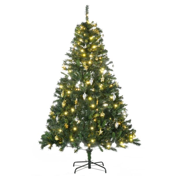 HOMCOM Künstlicher Weihnachtsbaum 180 cm mit 200 LED & Christbaumkugeln – Tannenbaum für Innen