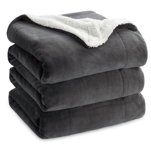 BEDSURE Sherpa Kuscheldecke 220x240 cm – Flauschige Wolldecke Anthrazit für Couch & Bett