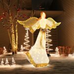 COSTWAY Beleuchteter Weihnachtsengel 160 cm mit 180 LED-Lichtern – Outdoor Weihnachtsdeko