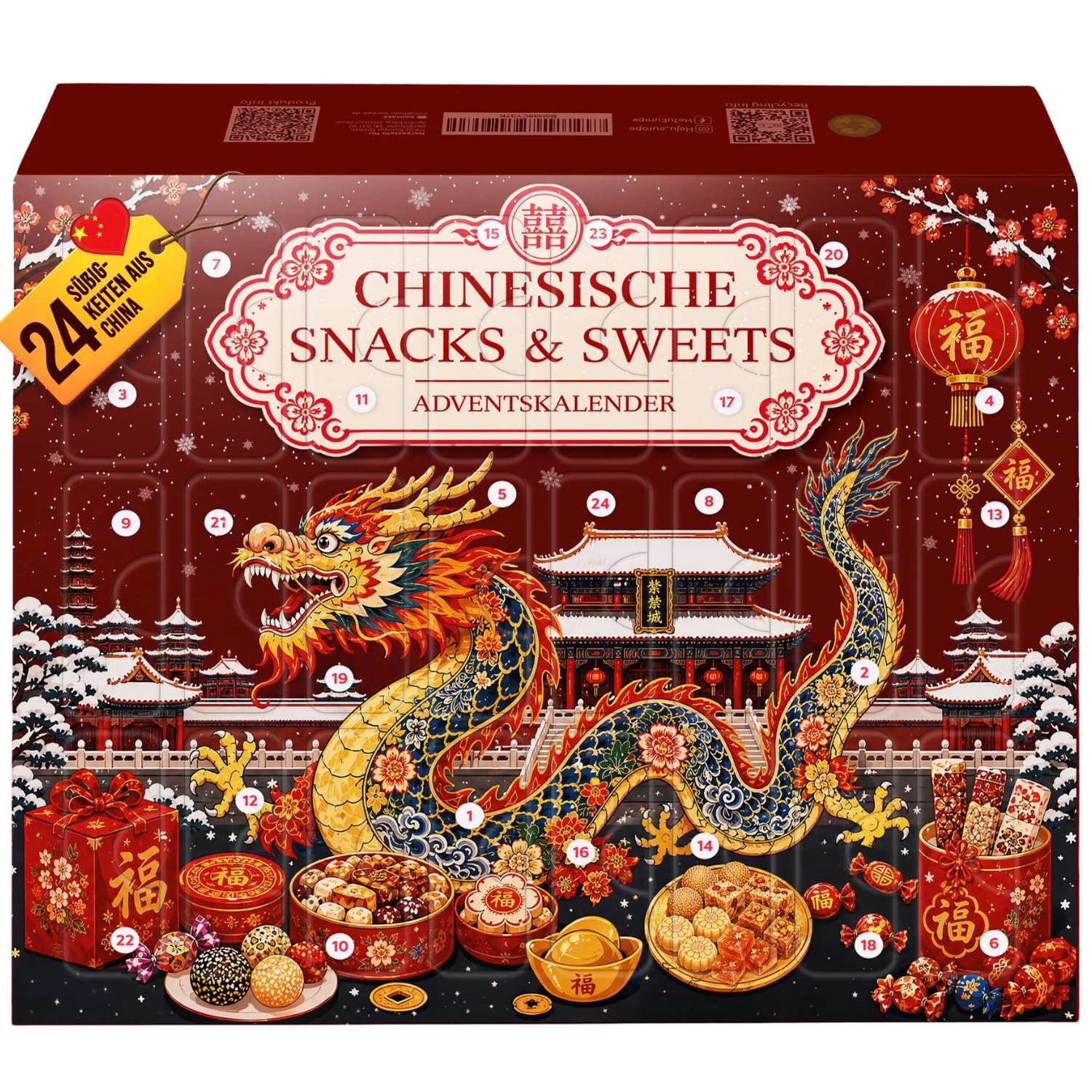 He-Ju Adventskalender 2026 – 24 asiatische Snacks & Sweets aus China | Nachhaltig handgepackt