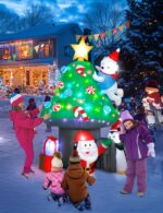 Vintoney 213cm Aufblasbares Pilzhaus mit Weihnachtsmann, Pinguin & Bär – XXL LED Weihnachtsdeko – Bild 2
