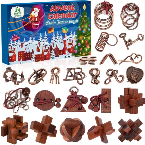 Adventskalender 2026 Knobelspiele – 24 Logikrätsel aus Holz & Metall für Kinder & Erwachsene