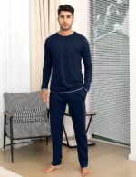 Aseniza Herren Schlafanzug Lang aus 100% Baumwolle – Gemütlicher Pyjama S–3XL – Bild 2