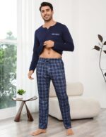 Bresdk Herren Schlafanzug lang aus Baumwolle – Zweiteiliges Pyjama Set mit Interlock-Stoff – Bild 3