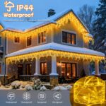 cshare Eisregen Lichterkette 20m 480 LEDs Warmweiss – Weihnachtsbeleuchtung mit Timer für Aussen – Bild 3