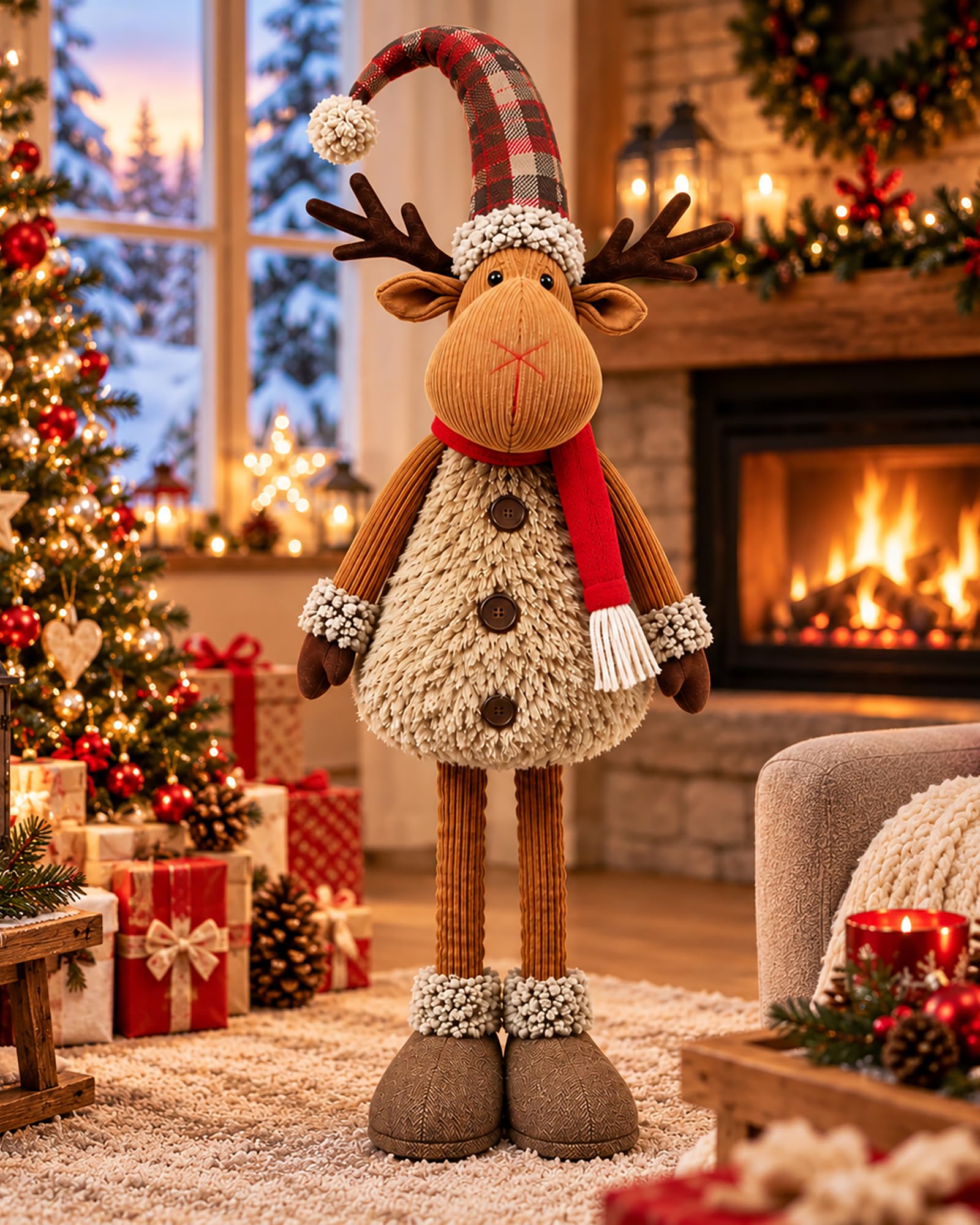 81YkZzsfcwL._SY2000_.jpg KAMACA XL Weihnachtselch 98 cm mit Teleskopbeinen – Premium Rentier Dekofigur – Bild 1