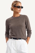 Arach&Cloz Wolle Blend Pullover Damen – Eleganter Strickpullover mit Rundhals – Bild 2