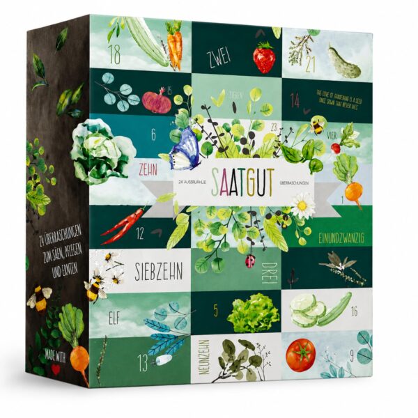 BOXILAND® Saatgut Adventskalender 2026 – 24 Sorten Gemüse, Kräuter & Obst für Hobbygärtner