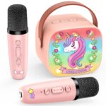 Dislocati Karaoke Maschine mit 2 Mikrofonen – Bluetooth Karaoke Set für Kinder 3-12 Jahre