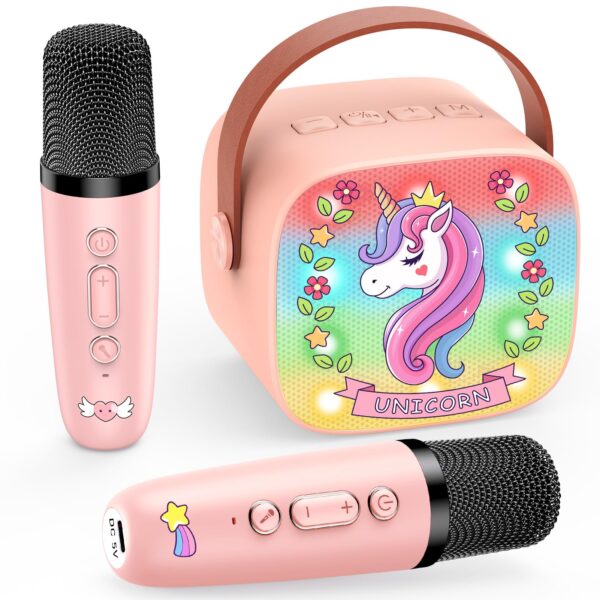 Dislocati Karaoke Maschine mit 2 Mikrofonen – Bluetooth Karaoke Set für Kinder 3-12 Jahre