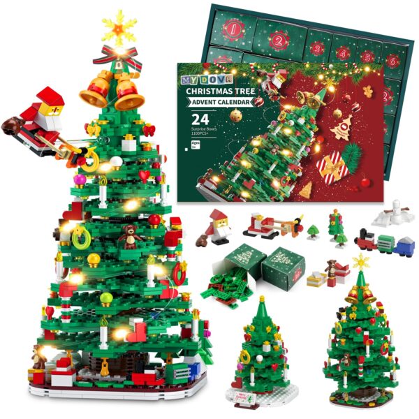 MYDOVA Adventskalender 2026 mit LED Weihnachtsbaum – 1100 Teile Bauspielzeug für Kinder