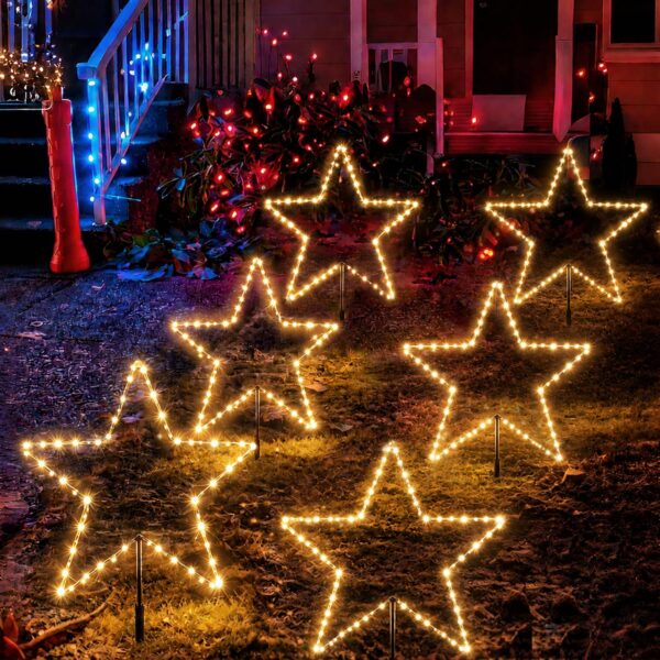 SALCAR 60cm LED Stern Weihnachtsbeleuchtung aussen – 5m Lichterkette mit Timer für Garten