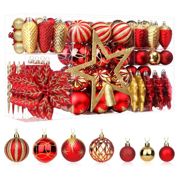 SHareconn Weihnachtskugeln Set 106 STK in 24 Farben – Bruchsichere Christbaumschmuck Dekoration