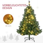 HOMCOM Künstlicher Weihnachtsbaum 120 cm mit 80 LED & Kugeln – Naturgetreuer Christbaum – Bild 5