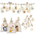Papierdrachen Adventskalender 2026 – 24 bestickte Stoffsäckchen Waldtiere mit Glitzer-Zahlenklammern