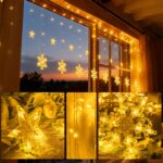 150 LED Schneeflocken & Sterne Lichtervorhang 2,3m – Warmweiss mit 8 Modi & Timer