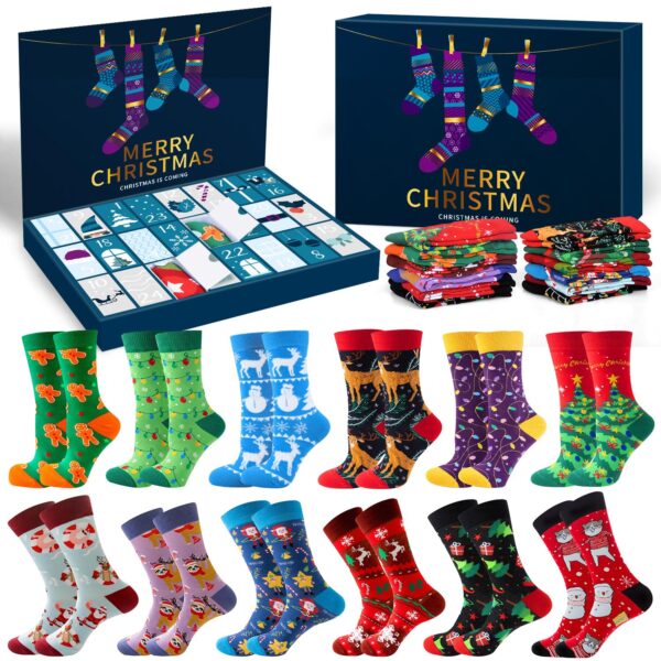 iZoeL Socken Adventskalender 2026 – 12/24 Weihnachtssocken für Damen & Herren