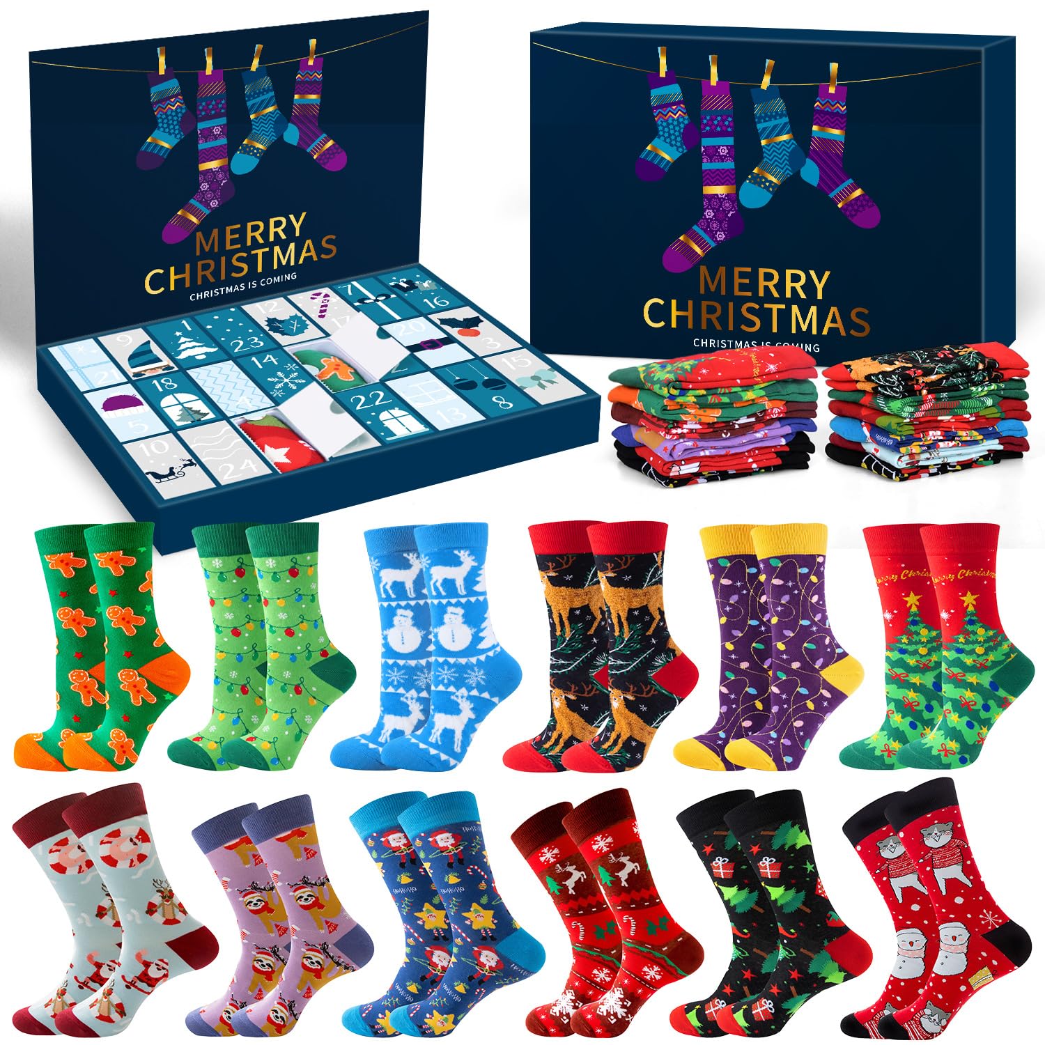 81ebGv1l-rL._SY1500_.jpg iZoeL Socken Adventskalender 2026 – 12/24 Weihnachtssocken für Damen & Herren – Bild 1