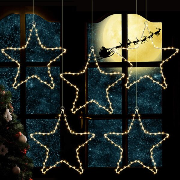 Litake LED Weihnachtsstern 6M 60 LEDs mit 8 Modi – Fensterdeko Batteriebetrieben (5er Set)