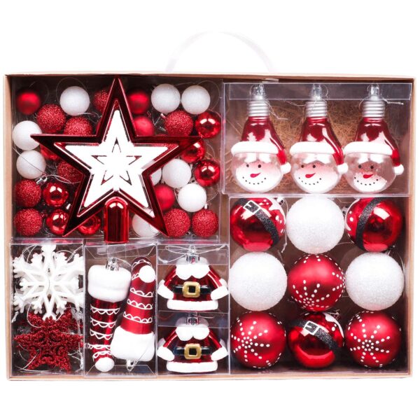 Valery Madelyn 70er Christbaumkugeln-Set Rot-Weiss – Bruchsicher Weihnachtsschmuck