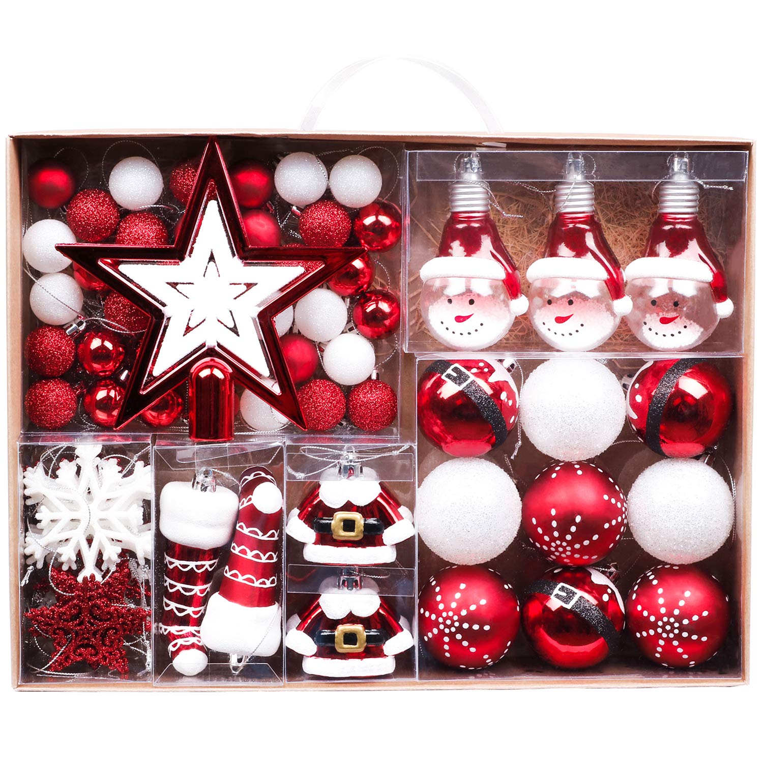 Valery Madelyn 70er Christbaumkugeln-Set Rot-Weiss – Bruchsicher Weihnachtsschmuck