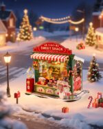 Rolife Weihnachtskuchenstand – 170-teiliges Miniatur Haus Bastelset ohne Kleber für Erwachsene