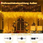 Ollny Eisregen Lichterkette 12m mit 504 LEDs – Warmweiss Weihnachtsbeleuchtung aussen mit Fernbedienung – Bild 2