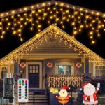 Ollny Eisregen Lichterkette 12m mit 504 LEDs – Warmweiss Weihnachtsbeleuchtung aussen mit Fernbedienung