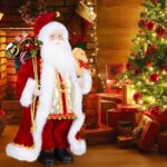 Uten Weihnachtsmann Figur 43 cm – Stehende Santa Claus Deko mit Geschenktüte & Bär