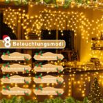 Auriostar Eisregen Lichterkette 7,5m 306 LED – Warmweiss Aussenbeleuchtung mit Fernbedienung – Bild 4