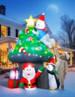 Vintoney 213cm Aufblasbares Pilzhaus mit Weihnachtsmann, Pinguin & Bär – XXL LED Weihnachtsdeko – Bild 3