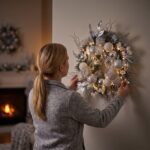 Valery Madelyn 46cm Weihnachtskranz mit 20 LED & Timer – Türkranz Weiss-Silber – Bild 9