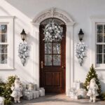 Valery Madelyn 46cm Weihnachtskranz mit 20 LED & Timer – Türkranz Weiss-Silber – Bild 3