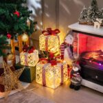 COSTWAY 3er Set LED Geschenkboxen – Beleuchtete Weihnachtsdeko mit Timer für Innen & Aussen – Bild 8