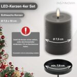 INSPINOVIA LED Echtwachs Kerzen 4er Set mit Fernbedienung & Timer – Grau, 10 cm – Bild 4