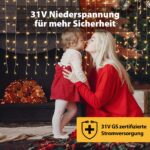 SALCAR LED Eisregen Lichtervorhang 3m x 1m, 150 LEDs Warmweiß – Außenbeleuchtung mit 8 Modi & Timer – Bild 3