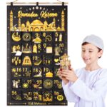 DPKOW Ramadan Kalender 111x69cm zum Befüllen – 30 Stofftaschen Schwarz-Gold – Bild 7