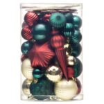 Valery Madelyn 60er Christbaumkugeln Set Rot Grün Gold – Bruchsicher Kunststoff Weihnachtsbaumschmuck