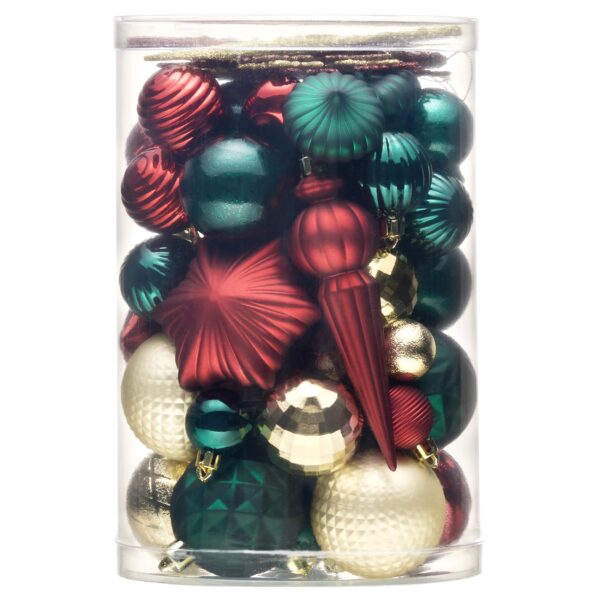 Valery Madelyn 60er Christbaumkugeln Set Rot Grün Gold – Bruchsicher Kunststoff Weihnachtsbaumschmuck