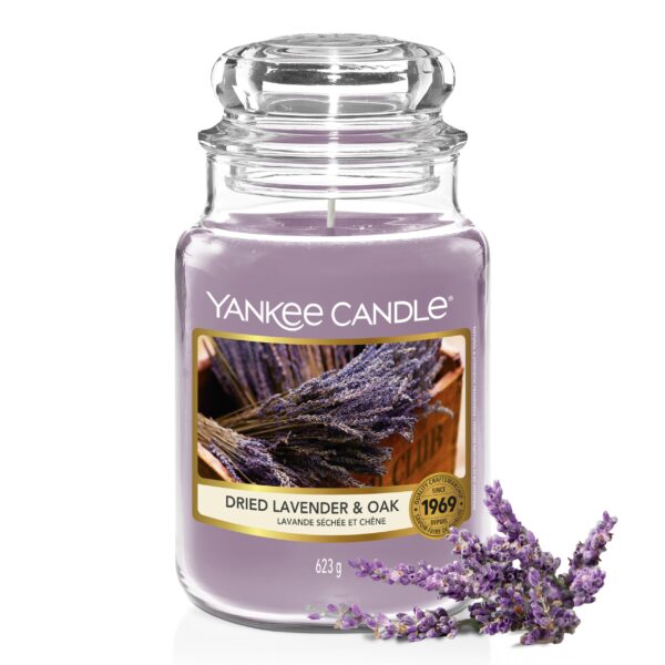 Yankee Candle Duftkerze Dried Lavender & Oak – 150h Brenndauer im Glastiegel