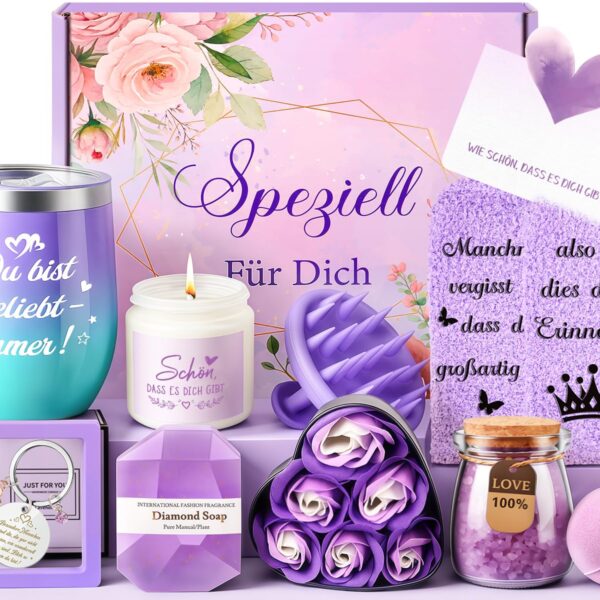 Giftota 11-tlg. Wellness Geschenkset für Frauen – Spa Selfcare mit Thermobecher & Duftkerze