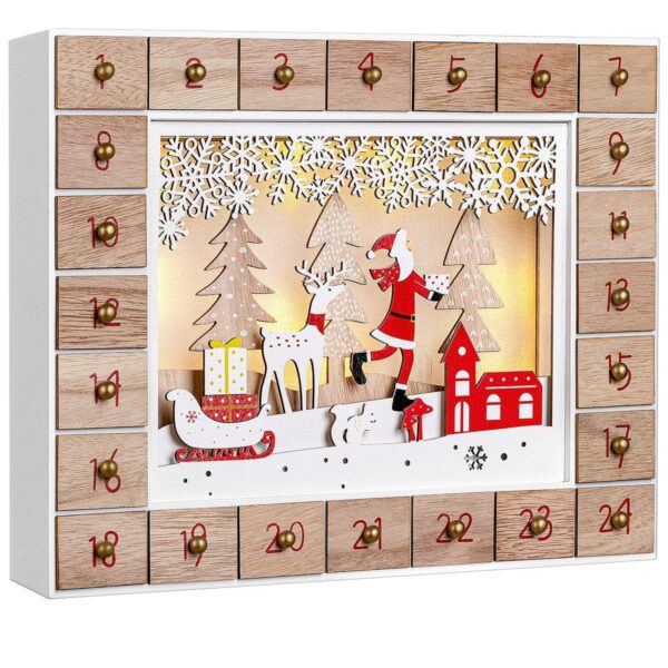 Spielwerk Adventskalender Nikolausschlitten Holz mit LED – Wiederverwendbar & zum Selbstbefüllen