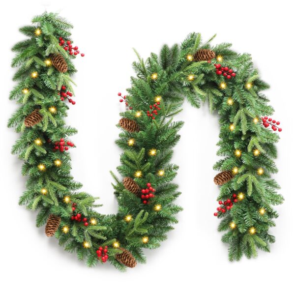 Rintea Weihnachtsgirlande 270 cm mit 50 LED-Lichtern – Künstliche Tannengirlande für Innen & Außen
